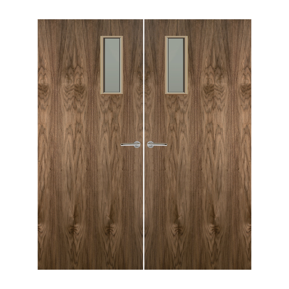 Walnut Veneer 4G Glazed Pair FD30 Internal Fire Door