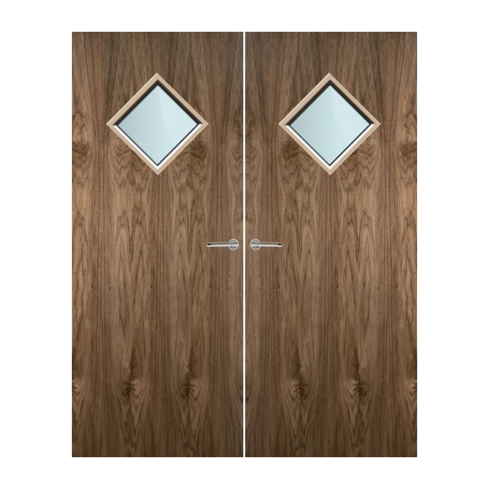 Walnut Veneer 6G Glazed Pair FD60 Internal Fire Door