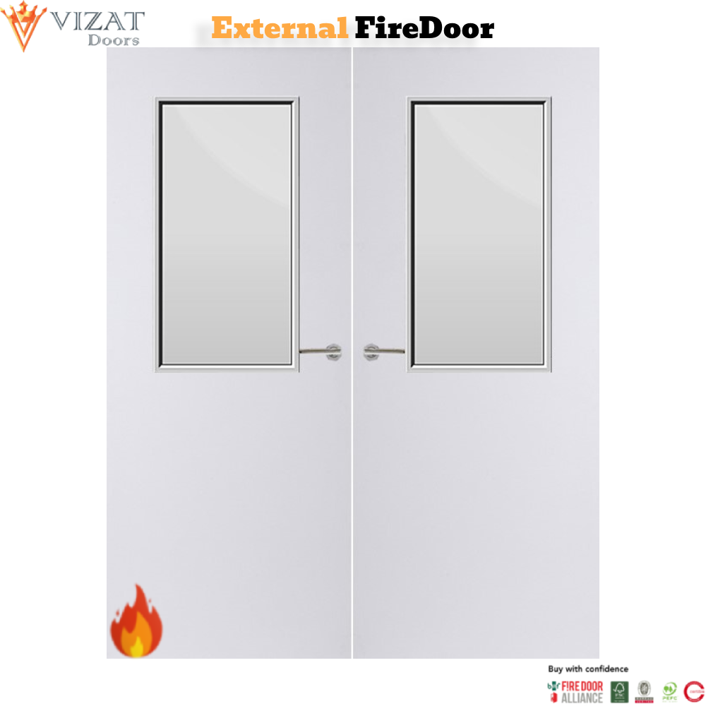 External Plywood Paint Grade Premium 8G Glazed Pair FD30 Fire Door