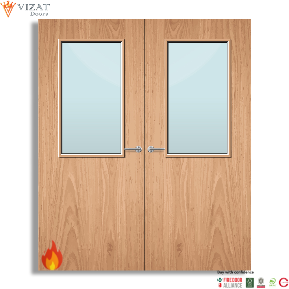 Plywood Paint Grade 8G Glazed Pair FD30 Internal Fire Door