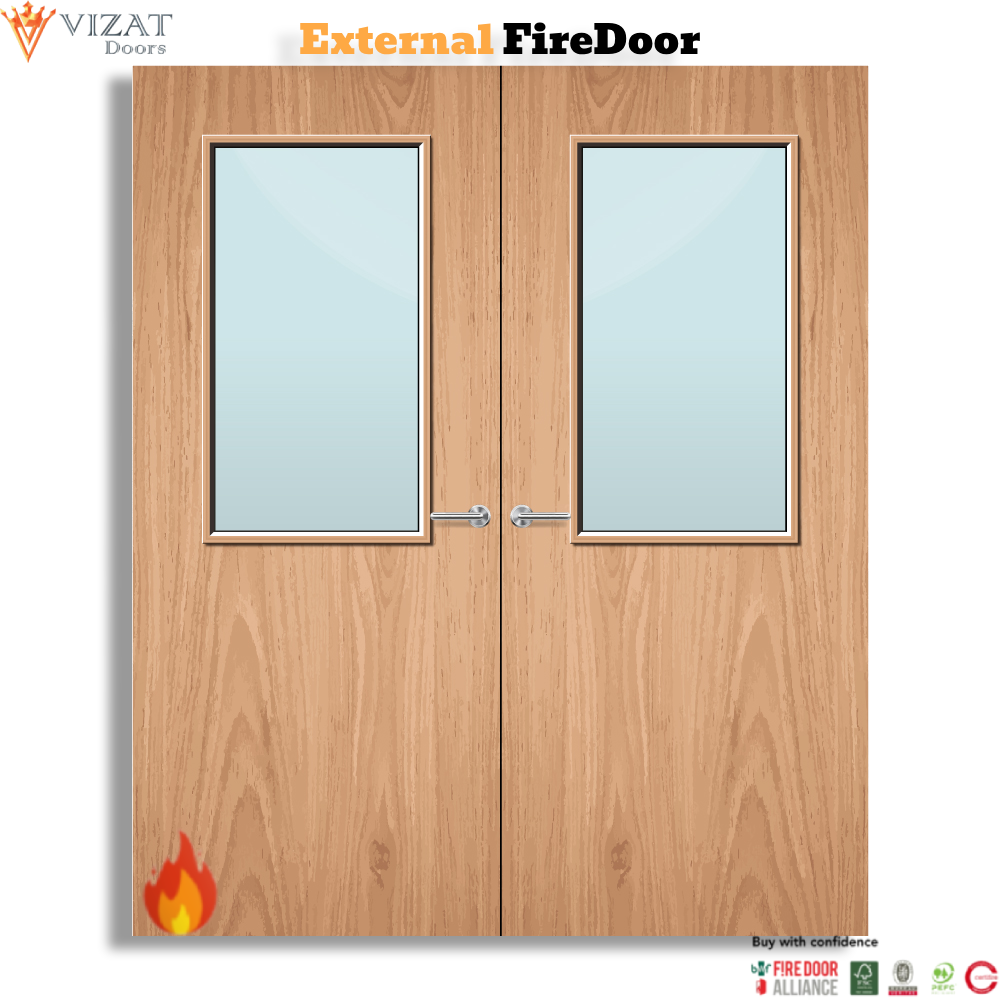 External Plywood Paint Grade 8G Glazed Pair FD30 Fire Door