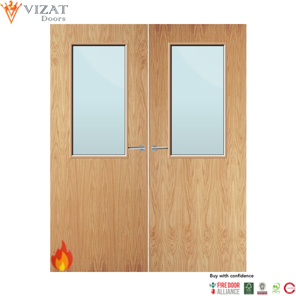 Oak Veneer 8G Glazed Pair FD60 Internal Fire Door