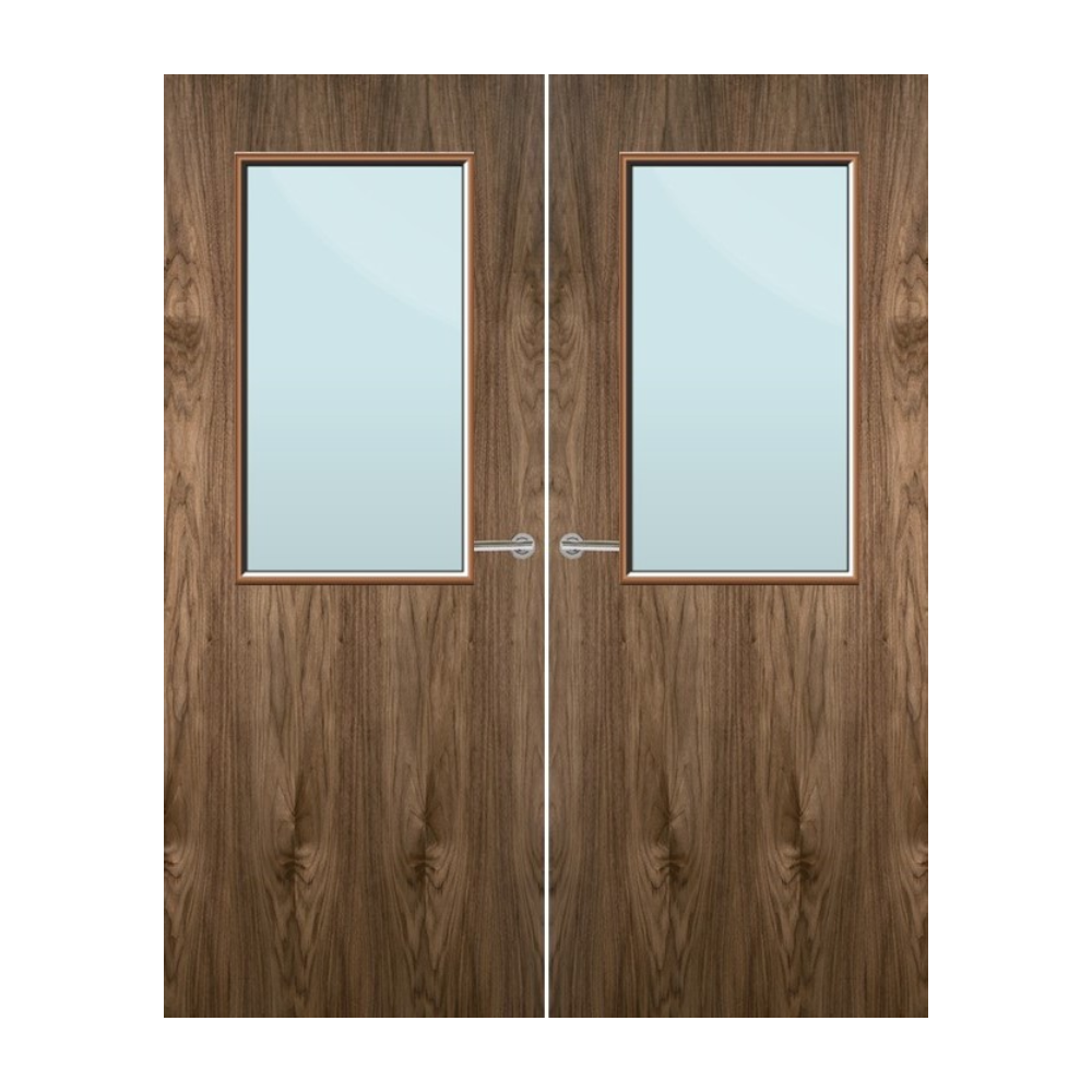 Walnut Veneer 8G Glazed Pair FD60 Internal Fire Door