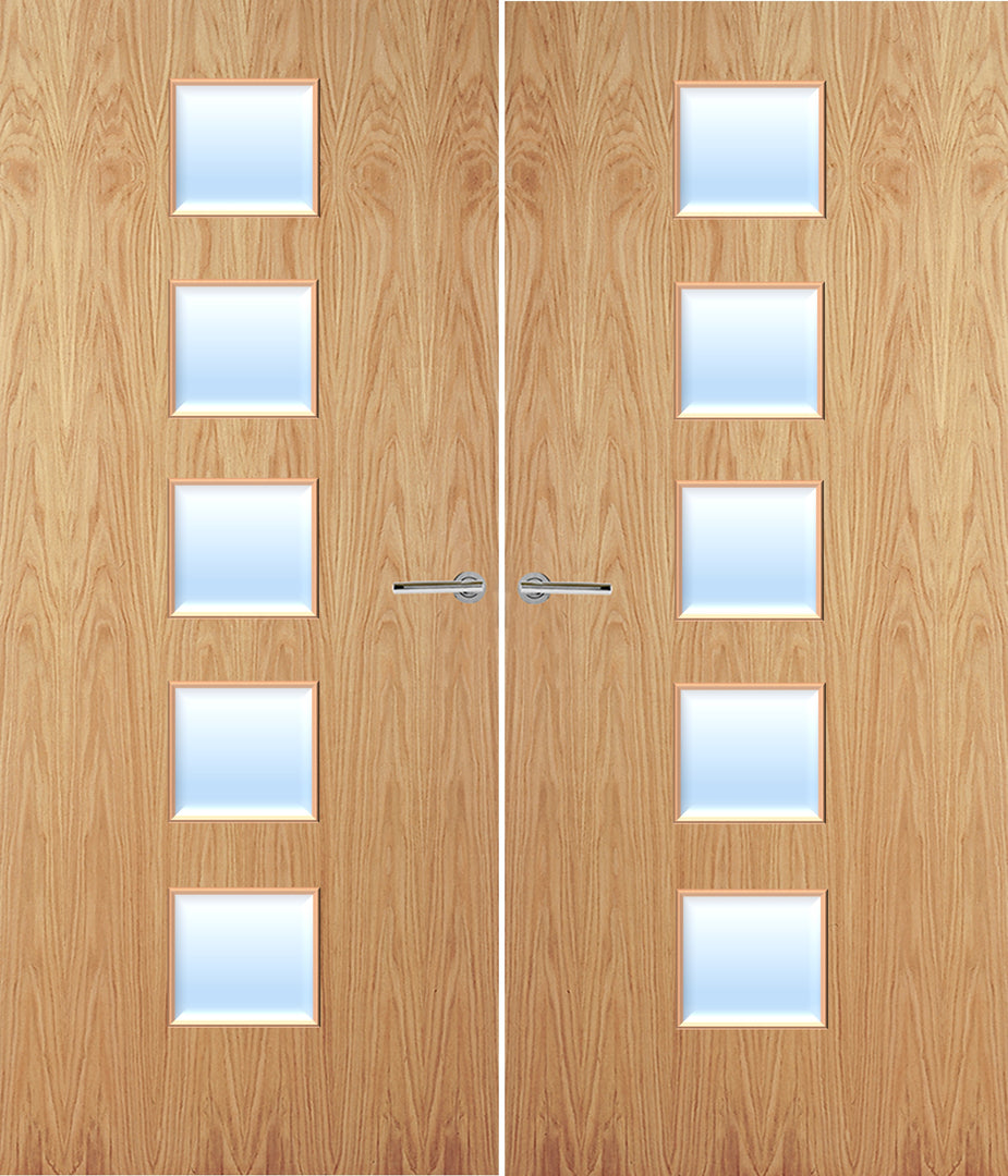 Oak Veneer 10G Glazed Pair FD30 Internal Fire Door