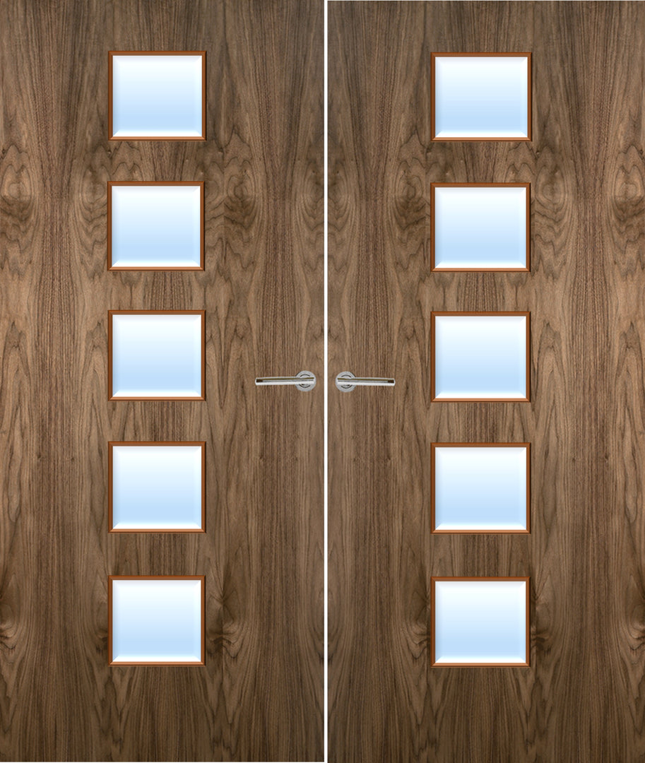 Walnut Veneer 10G Glazed Pair FD30 Internal Fire Door