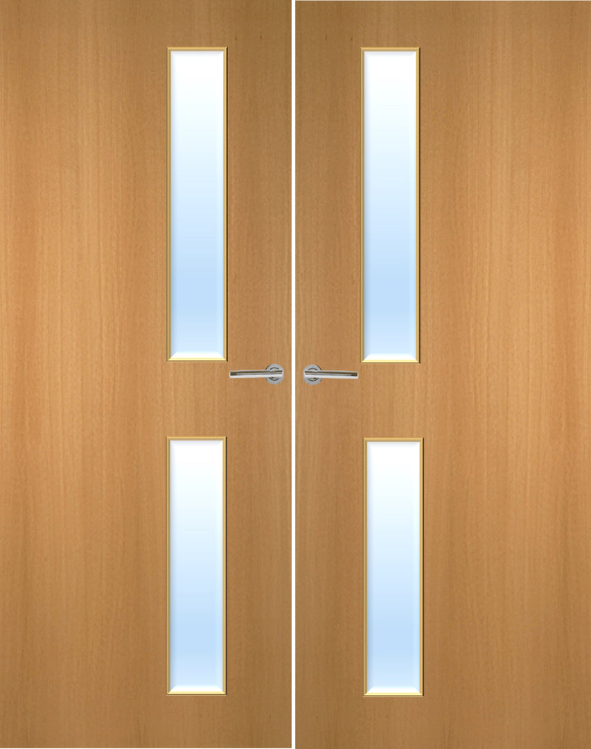 Beech Veneer 16G Glazed Pair FD30 Internal Fire Door