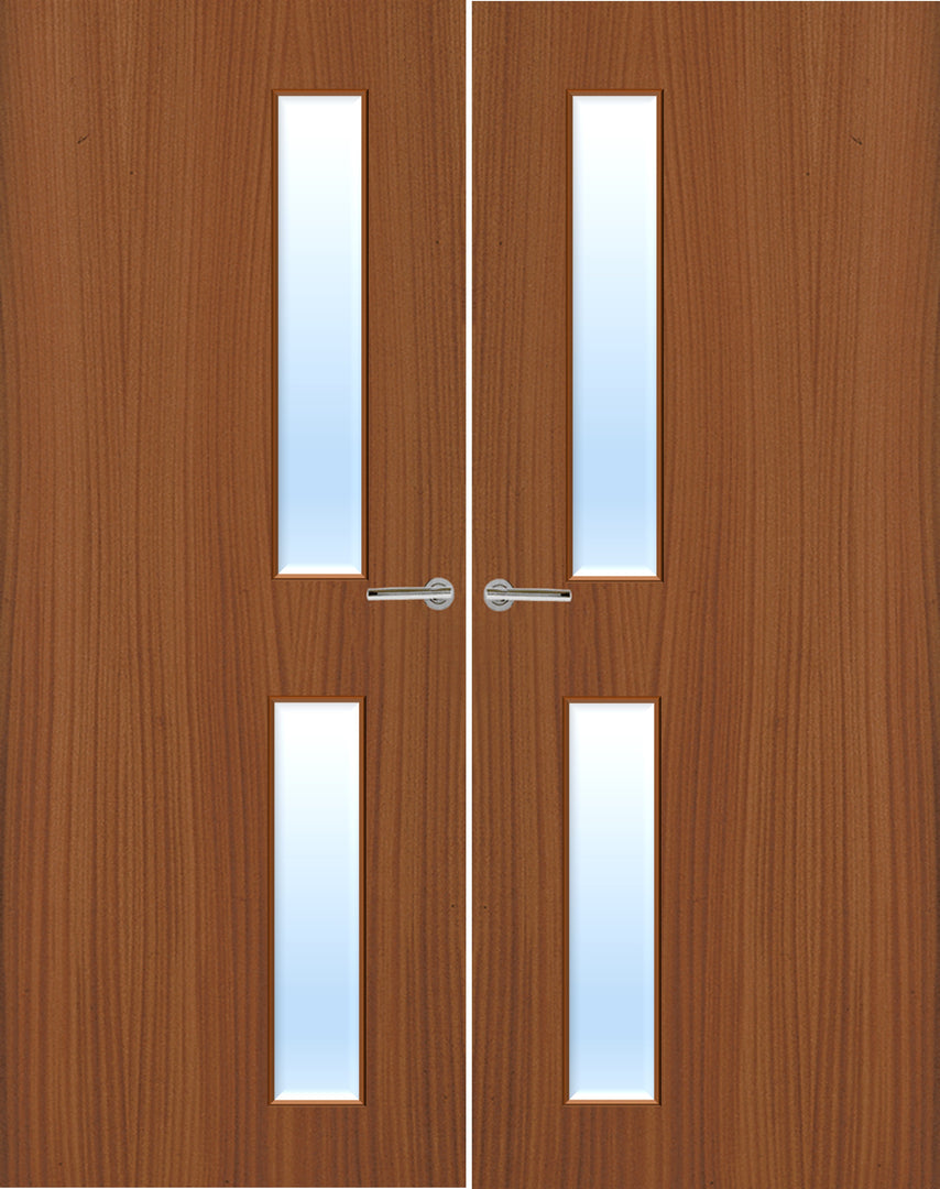 Sapele Veneer 16G Glazed Pair FD30 Internal Fire Door