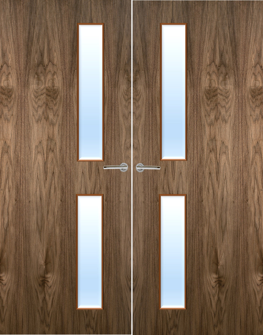 Walnut Veneer 16G Glazed Pair FD30 Internal Fire Door