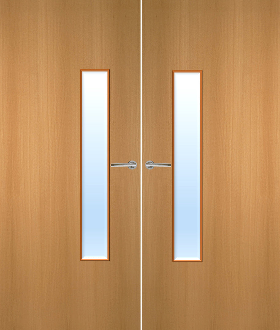 Beech Veneer 18G Glazed Pair FD30 Internal Fire Door