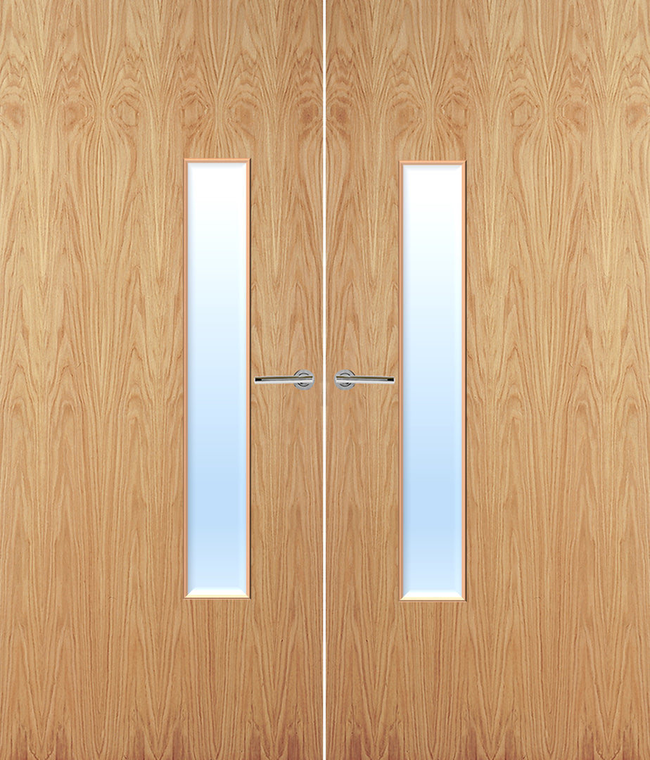 Oak Veneer 18G Glazed Pair FD30 Internal Fire Door