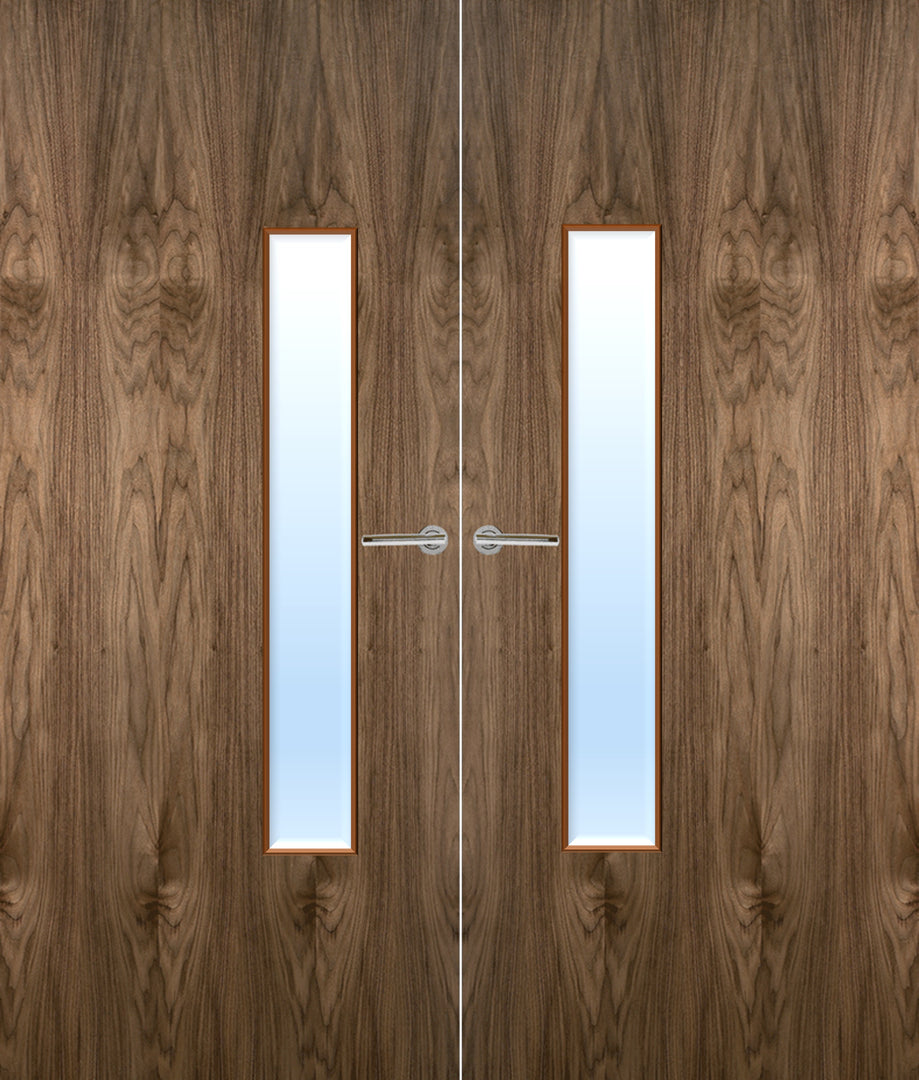 Walnut Veneer 18G Glazed Pair FD30 Internal Fire Door