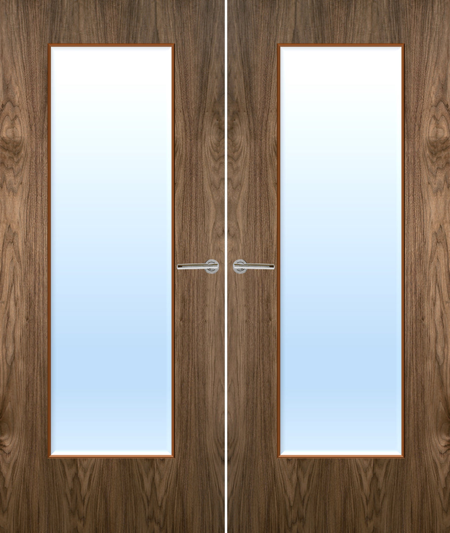 Walnut Veneer 19G Glazed Pair FD30 Internal Fire Door