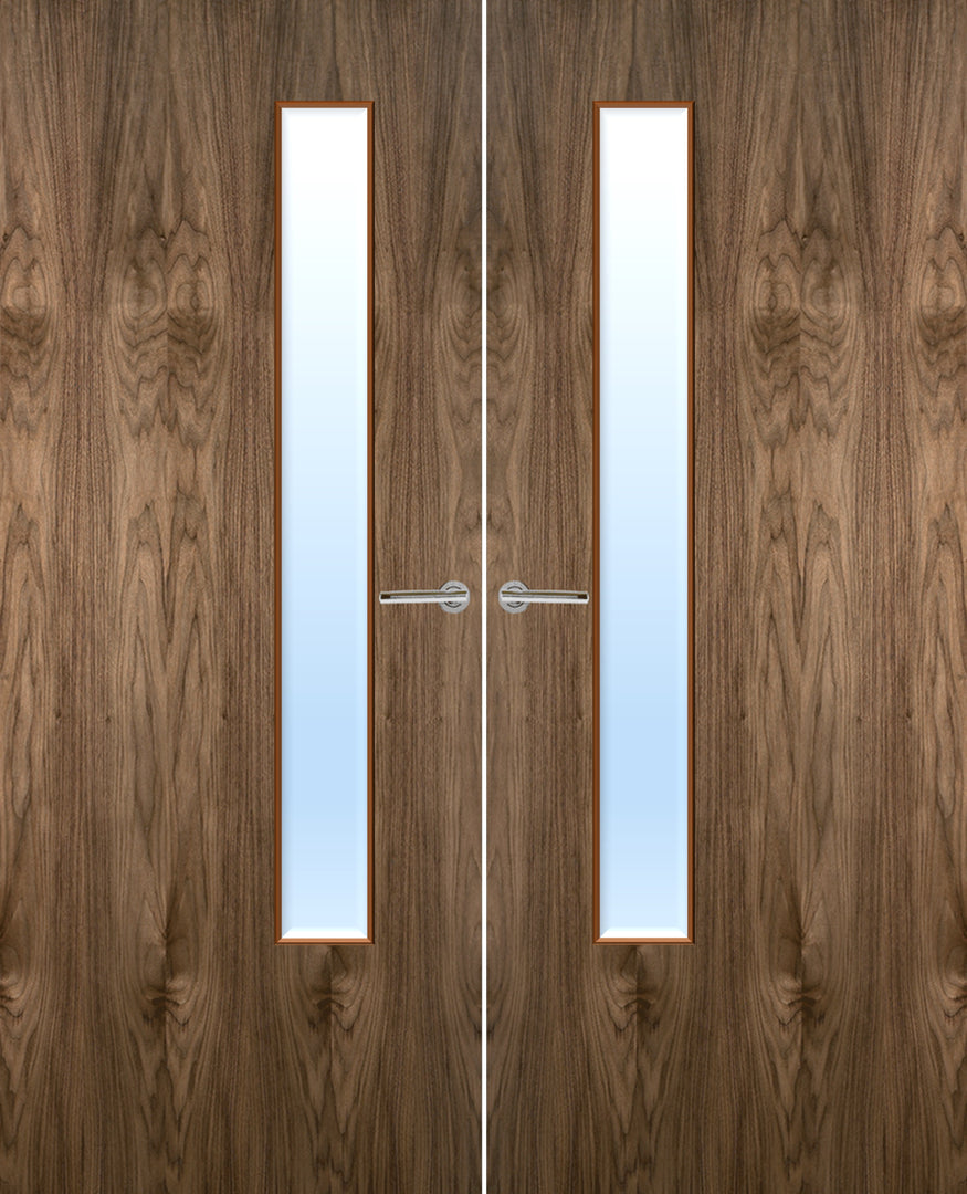 Walnut Veneer 20G Glazed Pair FD30 Internal Fire Door