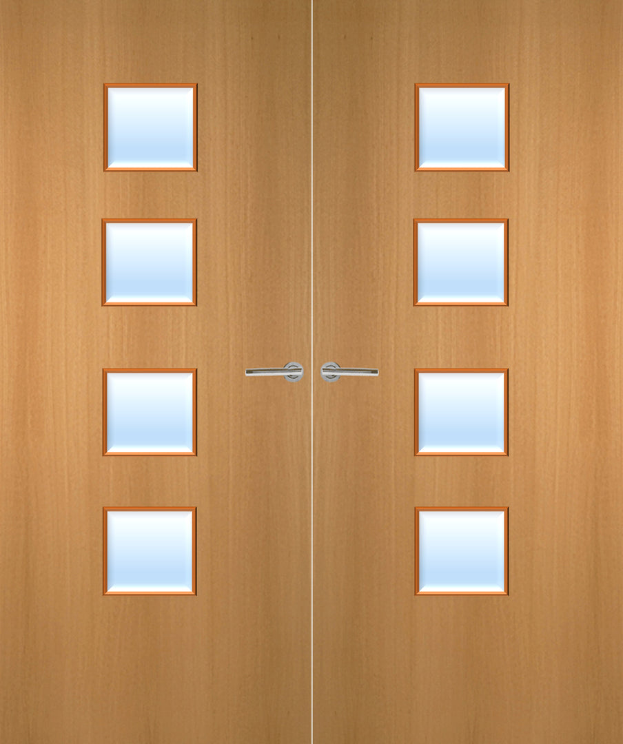 Beech Veneer 22G Glazed Pair FD30 Internal Fire Door