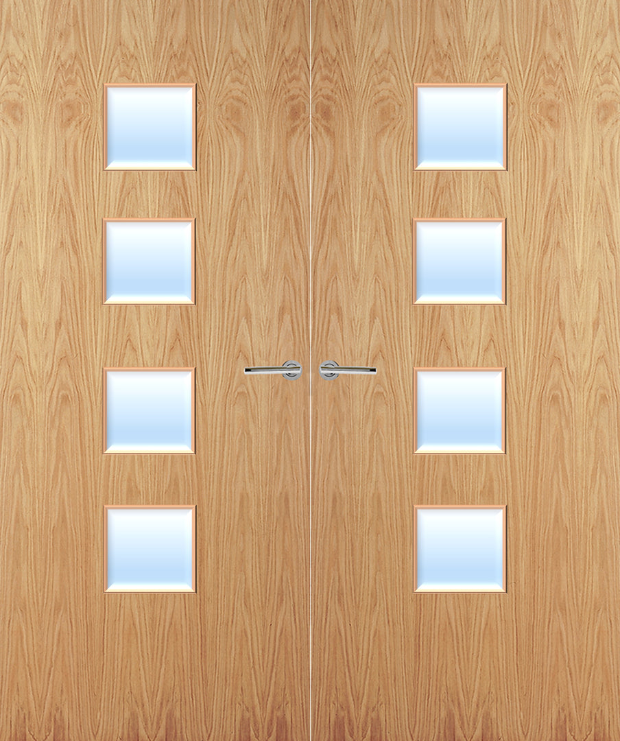 Oak Veneer 22G Glazed Pair FD30 Internal Fire Door