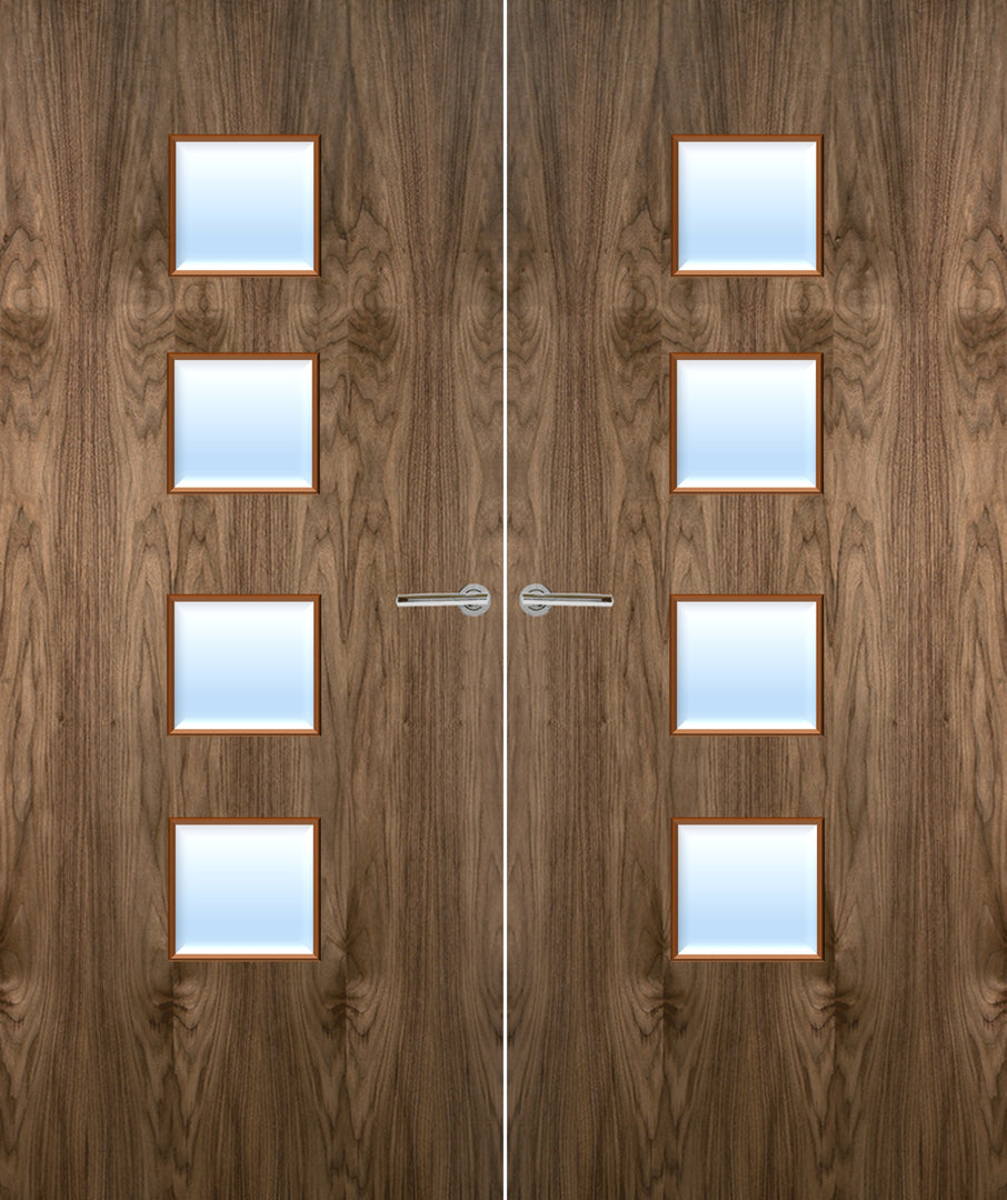 Walnut Veneer 22G Glazed Pair FD30 Internal Fire Door