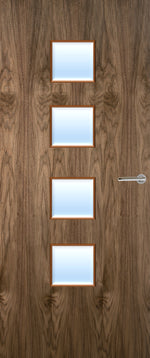 Load image into Gallery viewer, Walnut Veneer 22G Glazed FD30 Fire Internal Door
