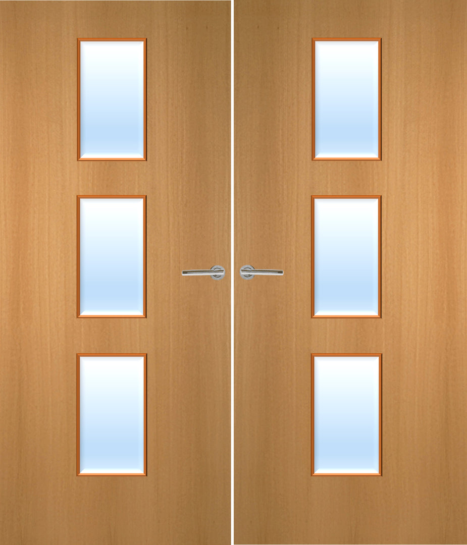 Beech Veneer 23G Glazed Pair FD30 Internal Fire Door