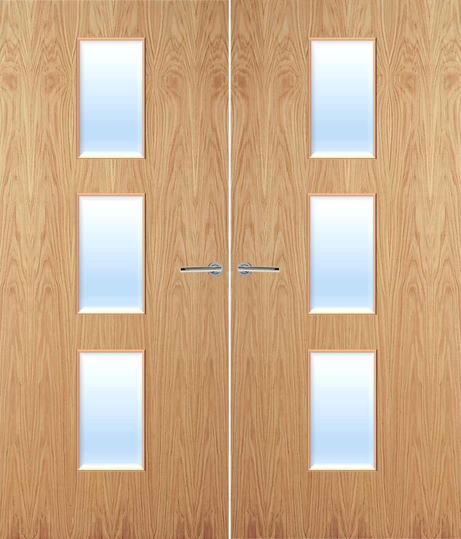 Oak Veneer 23G Glazed Pair FD30 Internal Fire Door