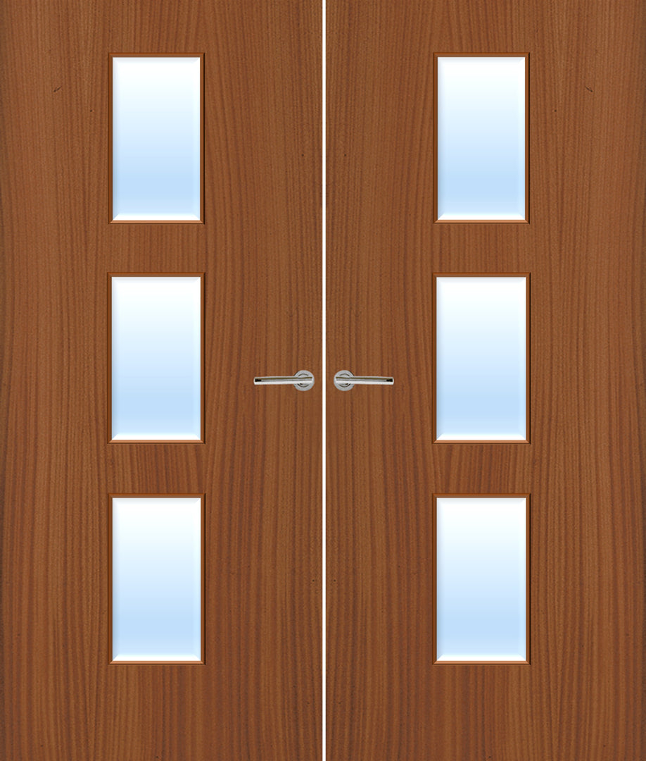 Sapele Veneer 23G Glazed Pair FD30 Internal Fire Door