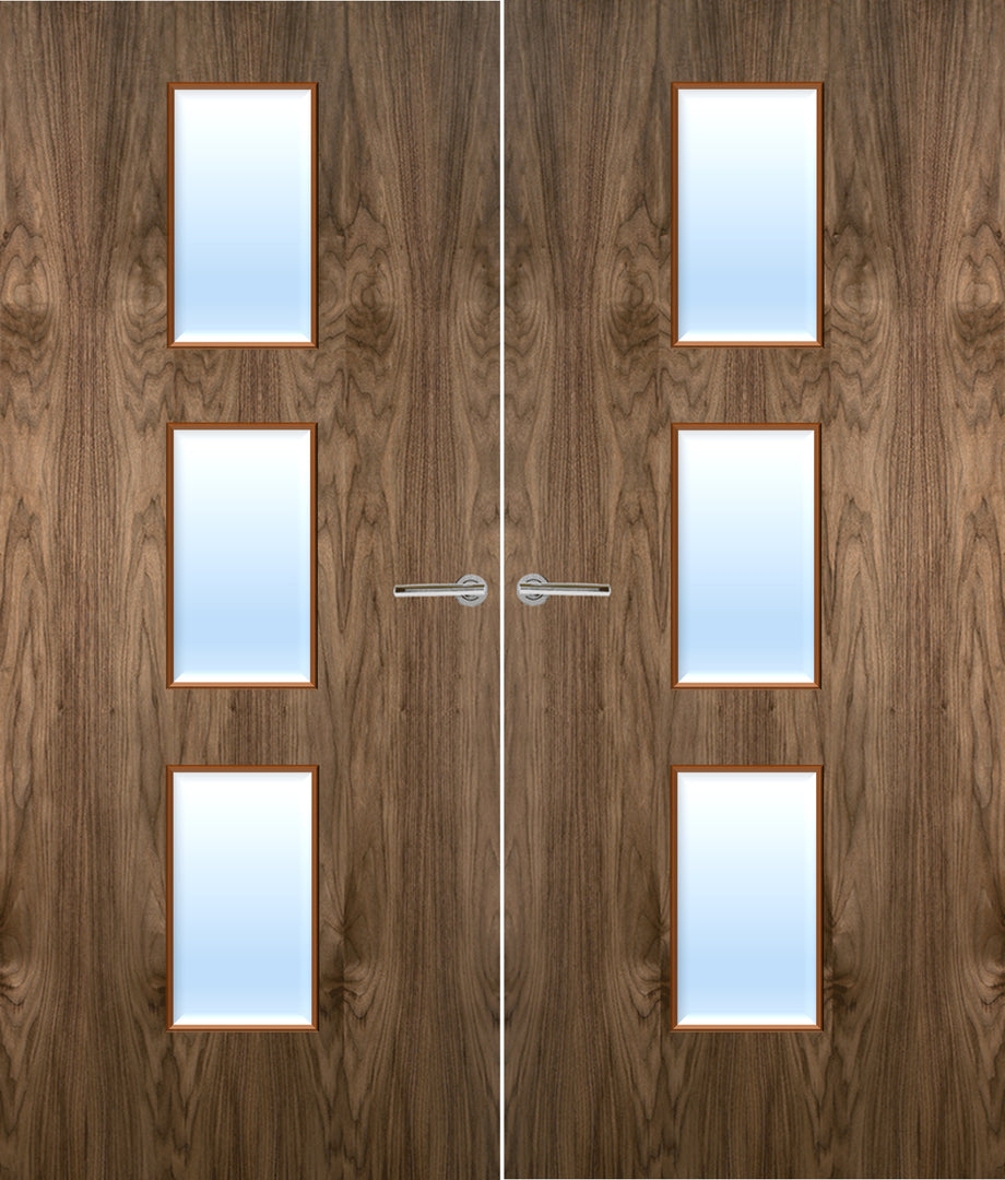 Walnut Veneer 23G Glazed Pair FD30 Internal Fire Door