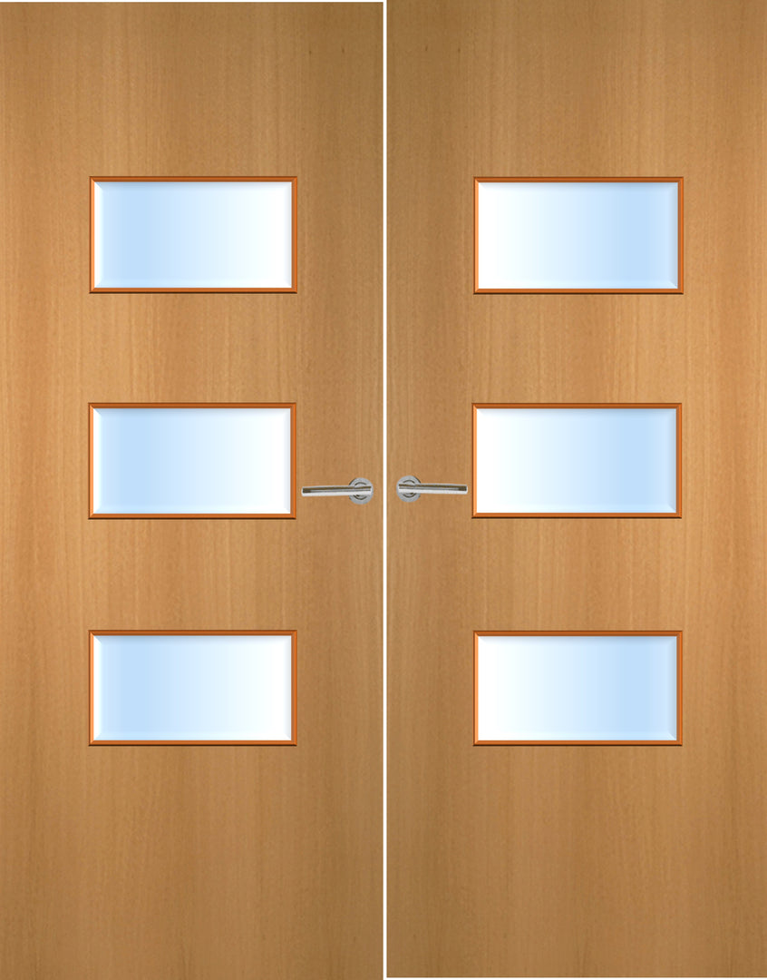 Beech Veneer 24G Glazed Pair FD30 Internal Fire Door