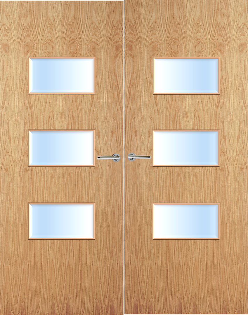 Oak Veneer 24G Glazed Pair FD30 Internal Fire Door