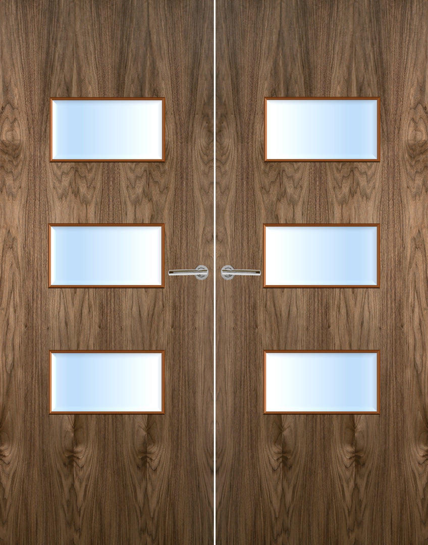 Walnut Veneer 24G Glazed Pair FD30 Internal Fire Door