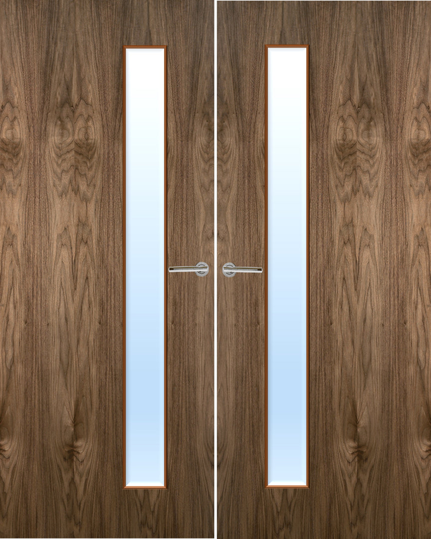 Walnut Veneer 25G Glazed Pair FD30 Internal Fire Door