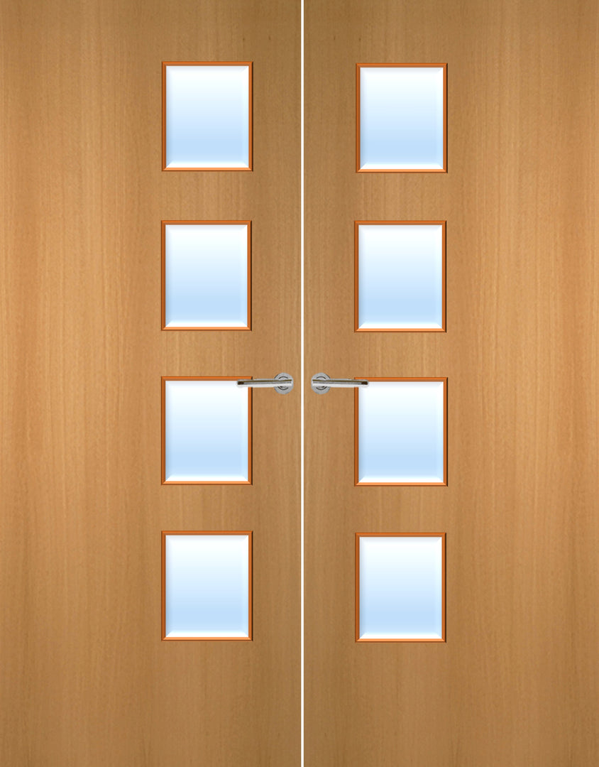 Beech Veneer 27G Glazed Pair FD30 Internal Fire Door