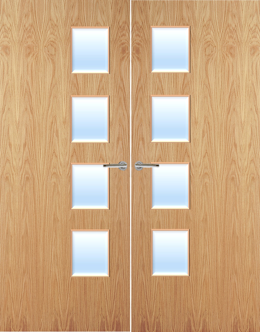 Oak Veneer 27G Glazed Pair FD30 Internal Fire Door