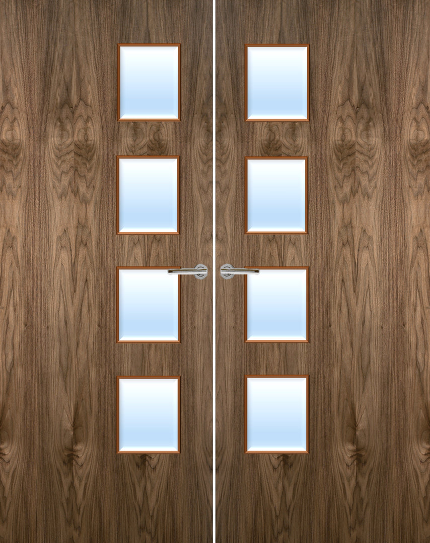 Walnut Veneer 27G Glazed Pair FD30 Internal Fire Door