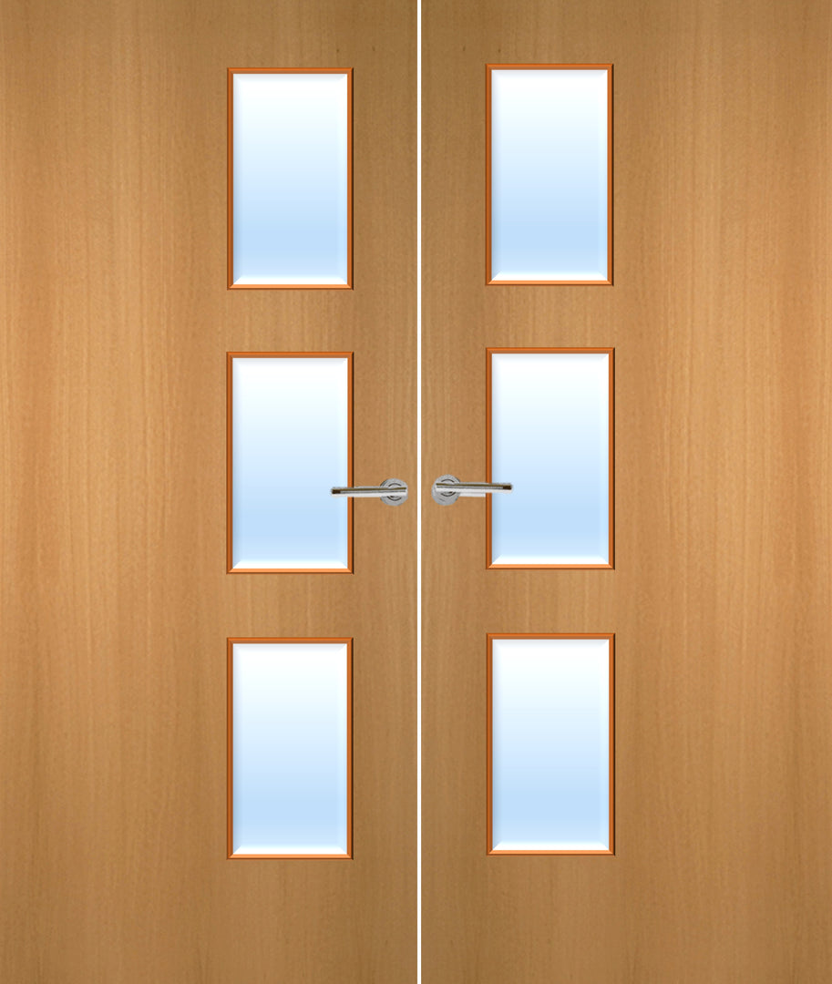 Beech Veneer 28G Glazed Pair FD30 Internal Fire Door