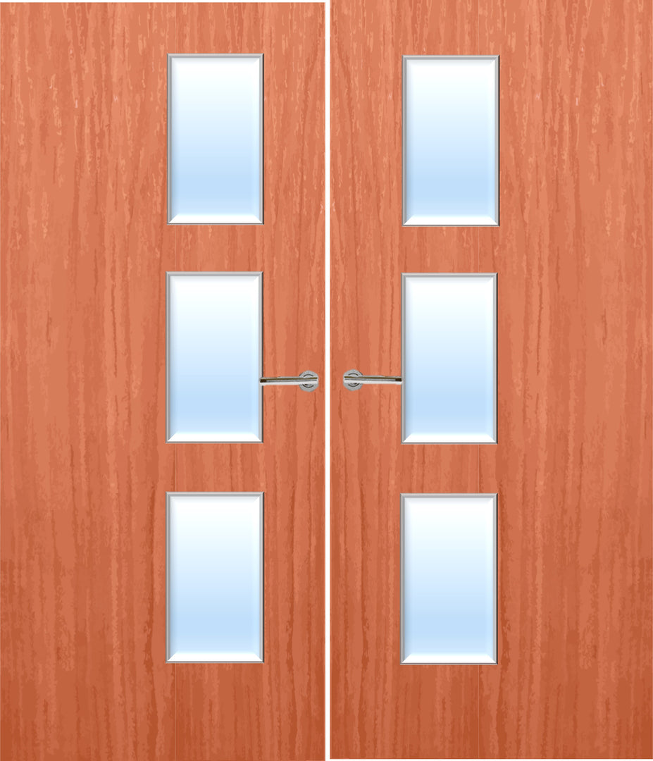 Cherry Veneer 28G Glazed Pair FD30 Internal Fire Door