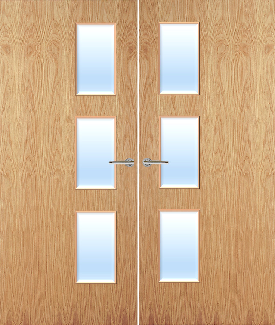 Oak Veneer 28G Glazed Pair FD30 Internal Fire Door