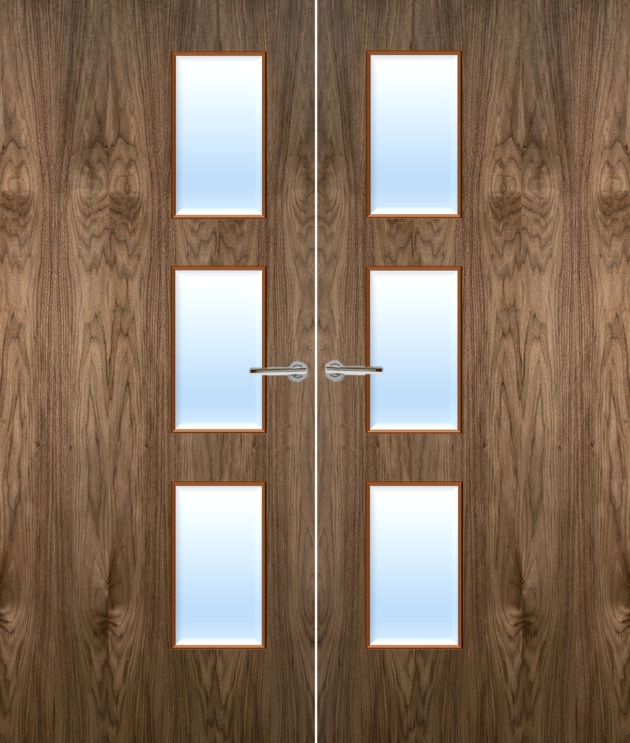 Walnut Veneer 28G Glazed Pair FD30 Internal Fire Door