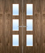 Load image into Gallery viewer, Walnut Veneer 28G Glazed Pair FD30 Internal Fire Door
