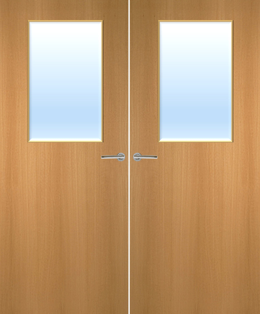 Beech Veneer 2G Glazed Pair FD30 Internal Fire Door