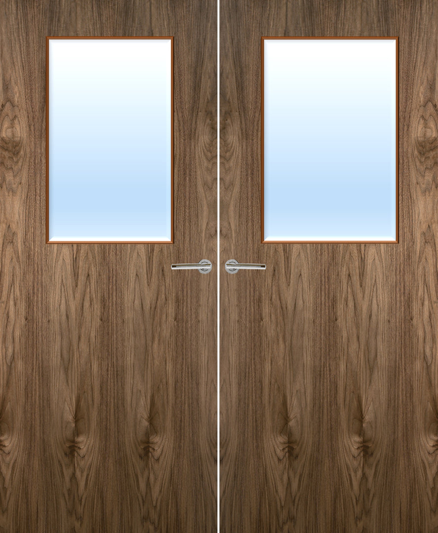 Walnut Veneer 2G Glazed Pair FD30 Internal Fire Door