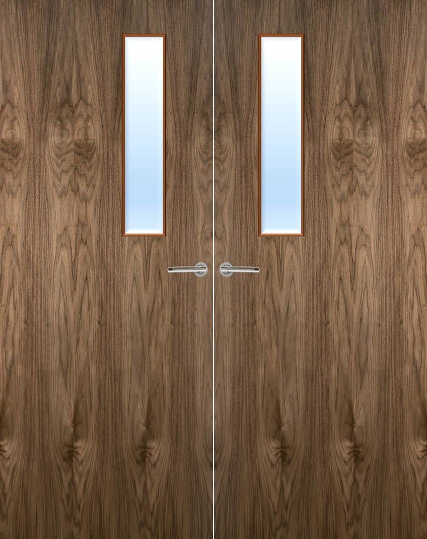 Walnut Veneer 3G Glazed Pair FD30 Internal Fire Door