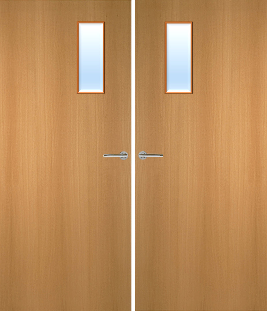 Beech Veneer 4G Glazed Pair FD30 Internal Fire Door