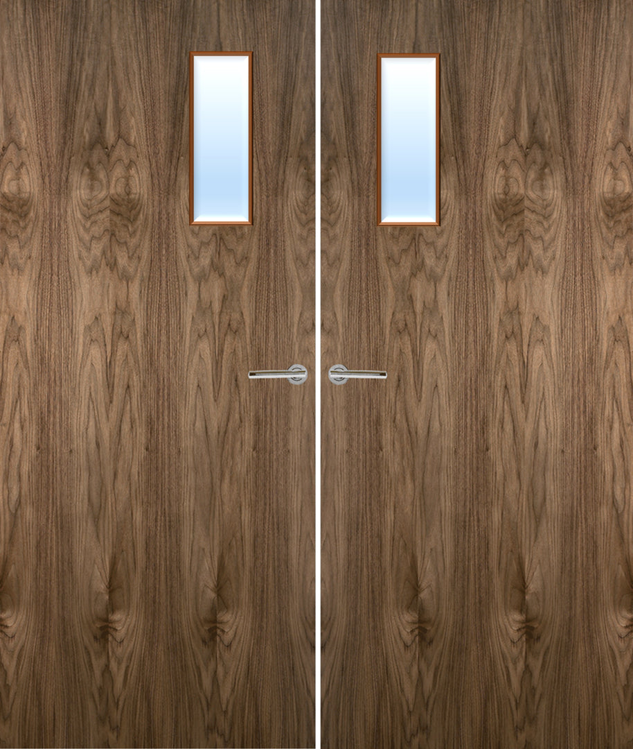 Walnut Veneer 4G Glazed Pair FD30 Internal Fire Door