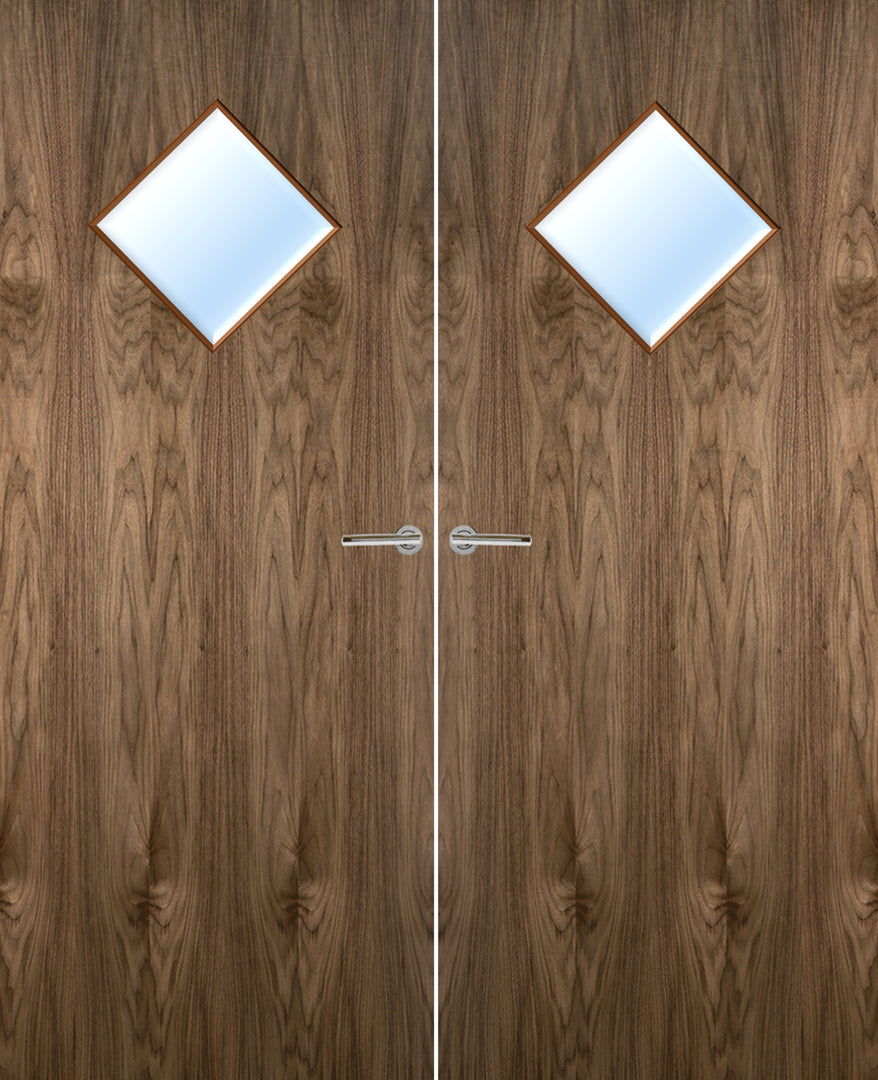 Walnut Veneer 6G Glazed Pair FD30 Internal Fire Door